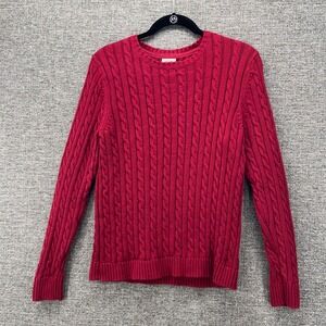 L.L.Bean Womens Sweater Size Large Red Preppy‎ Cotton Cable Knit Classic Fit